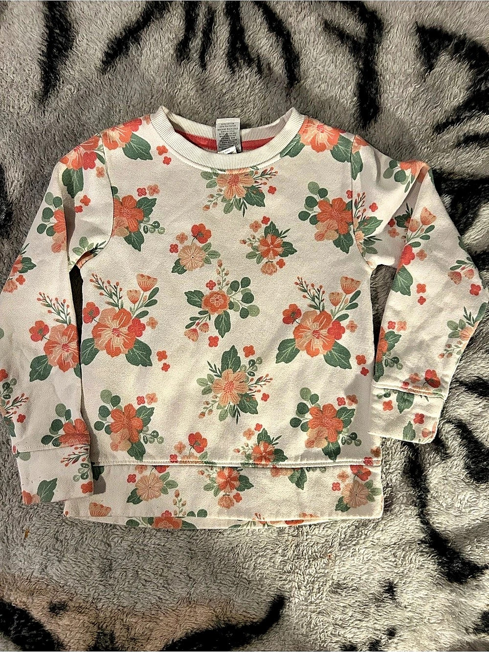 Floral Sweatshirt in White & Orange Girls Size 5/6